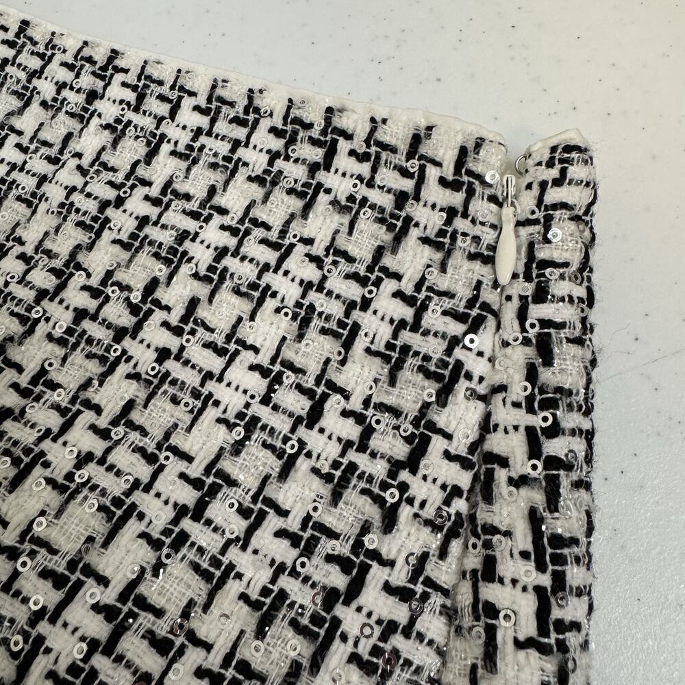 LOFT Tweed Mini Skirt Women's Size 10 Metallic Sequin Black White Party Holiday - Picture 13 of 13